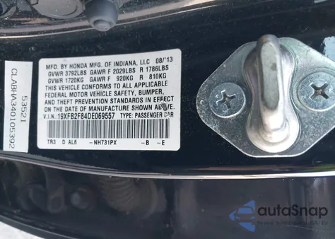 2013 Honda Civic Ex z USA, uszkodzony, nr VIN 19XFB2F84DE069557